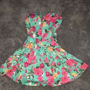 Beautiful colorful floral strapless mini dress